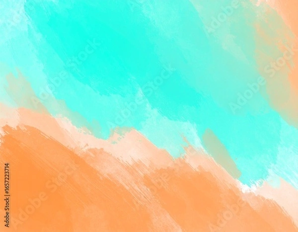 Fototapeta Watercolor style social media video background with orange and aqua gradient tones, abstract minimal design for modern content creation