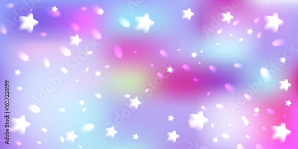Fototapeta Bright multicolor dreamy background with glowing stars and soft light particles in pastel gradient shades. Perfect for fantasy or cosmic themes. Stock vector illustration in abstract style.