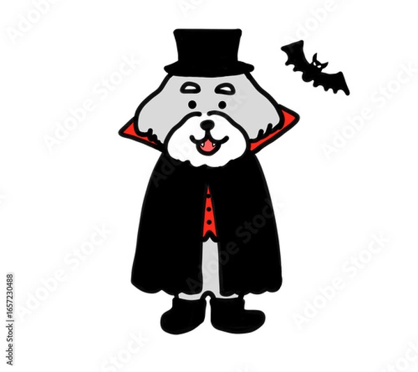 Obraz ハロウィンのドラキュラの仮装をした手描き犬