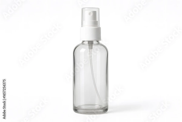 Fototapeta Large Clear Glass Spray Bottle with White Cap for Cosmetic Packaging Mockup