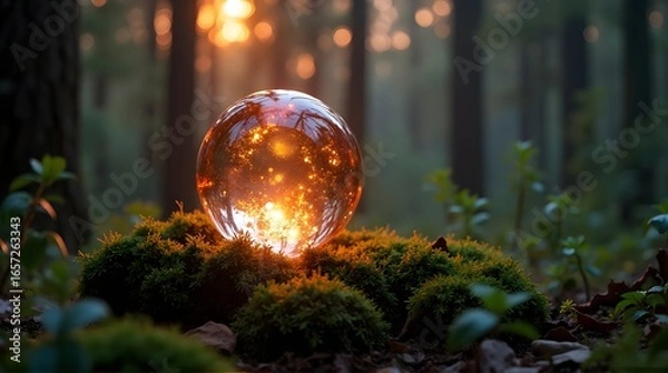 Fototapeta Crystal Ball in Forest with Sunlight