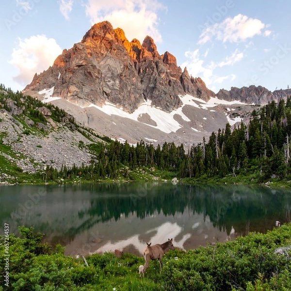 Obraz Mountain lake with wildlife