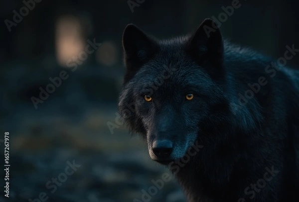 Fototapeta A person riding a bicycle along a dark, tree-lined path during nighttime with minimal lighting