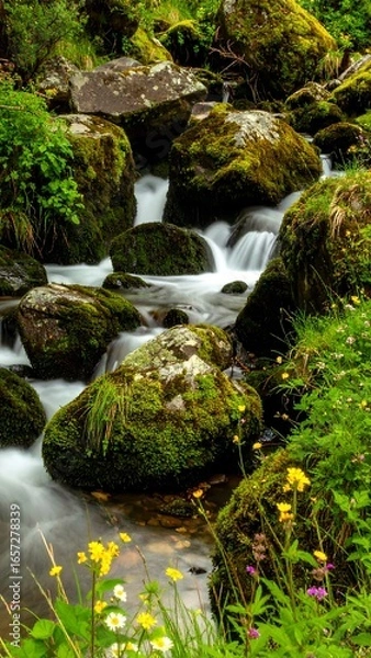Fototapeta Mountain stream flowing over rocks