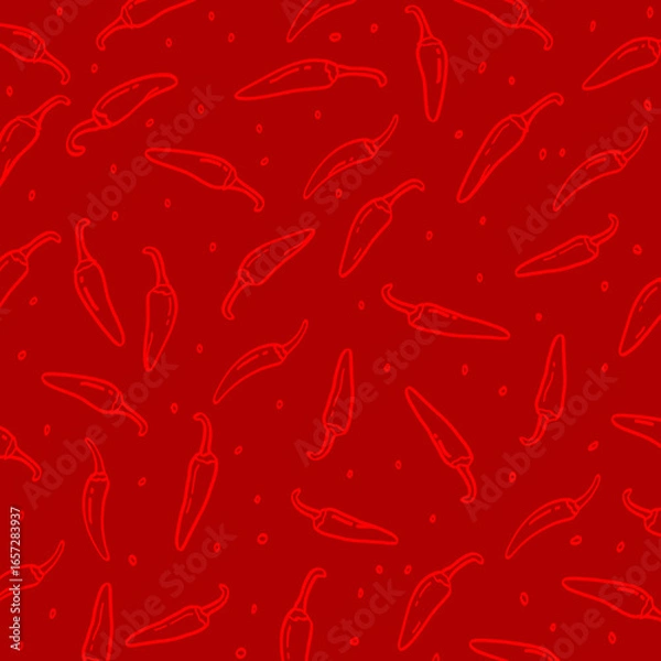 Obraz Chili Pattern Seamless Doodle Drawing Illustration Vector Background