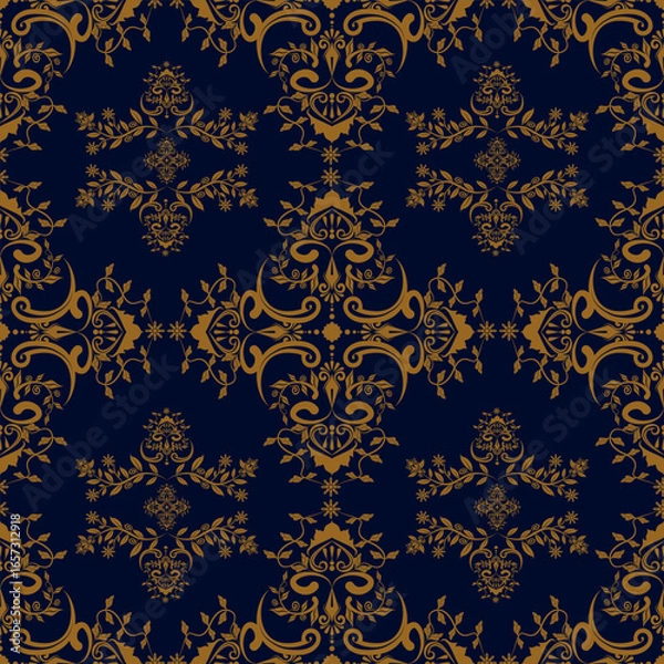 Fototapeta Seamless golden damask vector pattern, vintage and paisley motifs, traditional Turkish designs, perfect for fabrics and textiles, wallpaper, packaging or any other design idea.