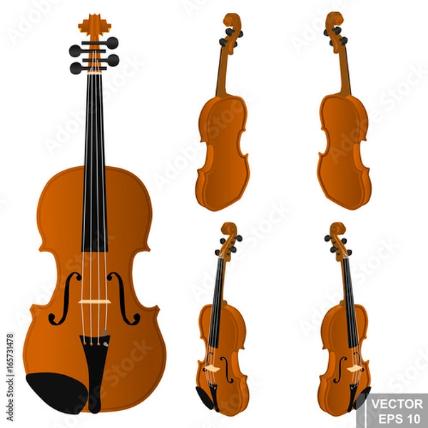 Obraz Set of violins. Musical instrument. Realistic. Isolated on white background.