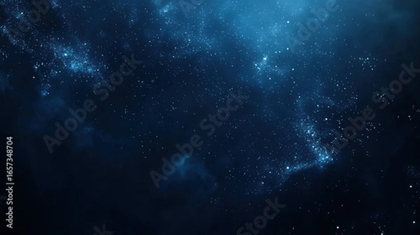 Fototapeta A dark blue background with particles or elements randomly drifting in space. 