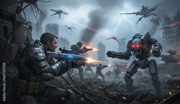 Obraz military war in the city