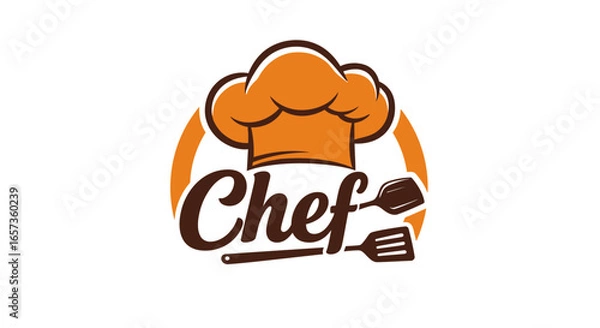 Fototapeta PNG vector graphic of a chef's hat with spatula and chef text, ideal for restaurant logos, food blogs, and culinary websites.  Download this high-quality, easily scalable image for your next project