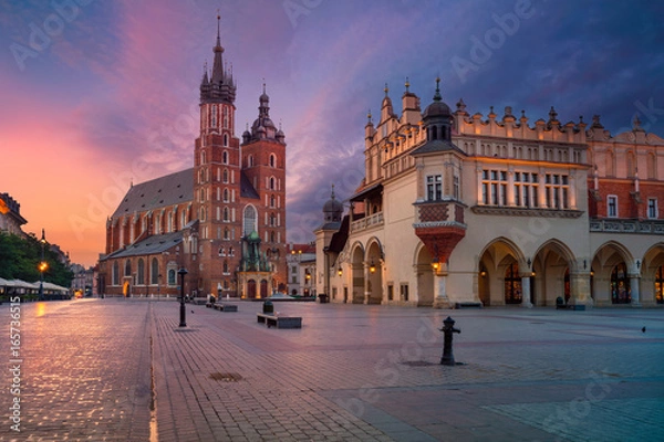Obraz Kraków Obraz starego miasta Kraków, Polska podczas wschodu słońca.