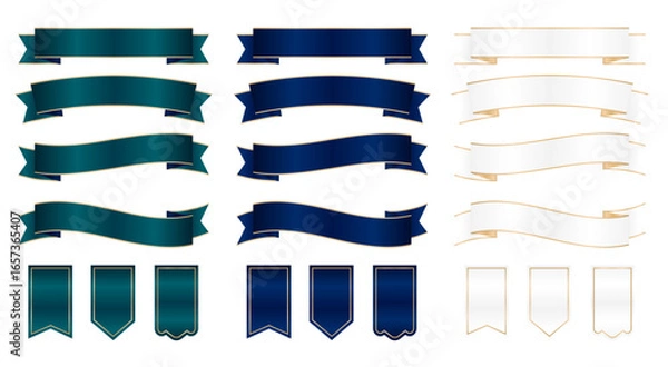 Obraz 紺と白と緑のリボンのセット（フレーム グラデーション クラシック ベクター 編集可能）