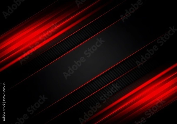 Fototapeta Abstract dark background with glowing red lines