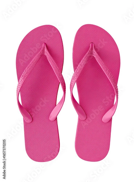 Fototapeta Pair of bright pink flip-flops, top view