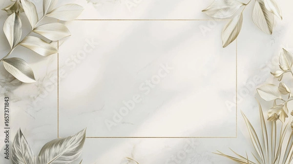 Fototapeta A luxury wedding invitation template with no text. Subtle gold foil detailing around the border. 