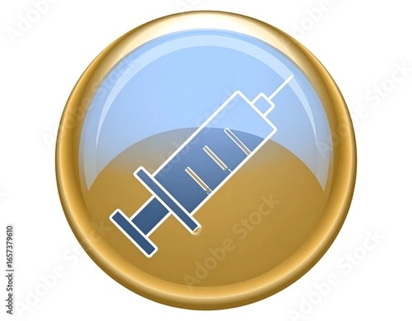 Fototapeta Glossy circular button featuring a medical syringe icon