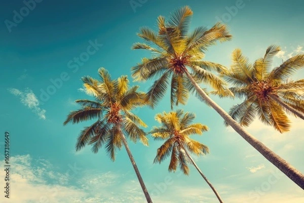 Fototapeta Palm trees against a vibrant blue sky