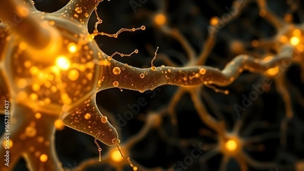 Fototapeta Microscopic glowing neuron receptors shaped like celestial gates clearing amyloid plaques.