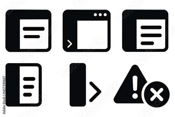 Obraz A set of simple black and white sidebars and warning icons for user interface design