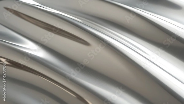 Fototapeta Modern metallic silver with smooth wave reflections.