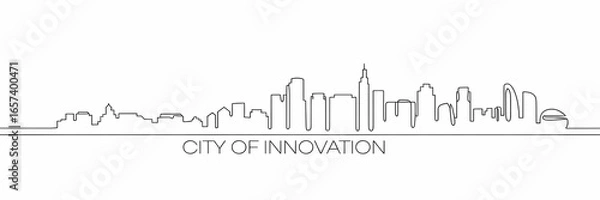 Fototapeta Continuous Single Line Drawing of a Modern City Skyline Banner
