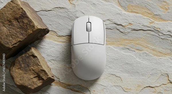 Obraz Minimalist white computer mouse on textured stone surface