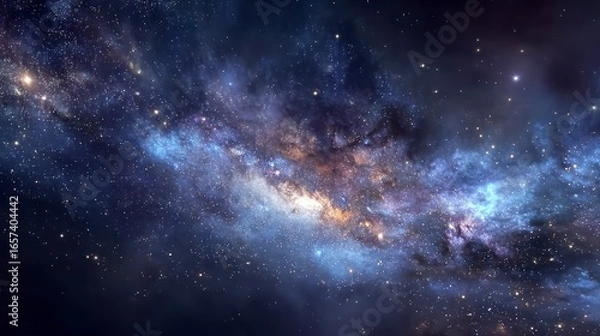 Fototapeta Vast cosmic nebula with luminous stars and glowing gas clouds in deep space