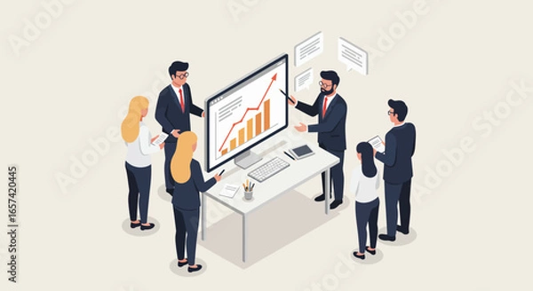 Fototapeta Business Team Analyzing Financial Data on Screen.