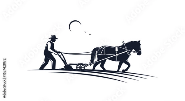 Obraz horsedrawn plowman rustic charm logo for agriculture farming and countryside businesses