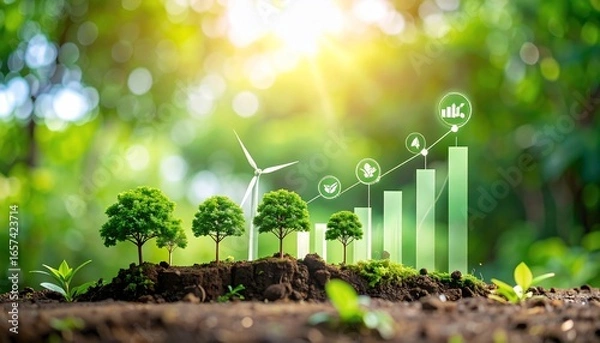 Fototapeta Visualizing ecological growth and sustainable financial success with wind energy and nature