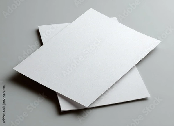 Fototapeta Two blank white sheets paper stack on a light grey backdrop