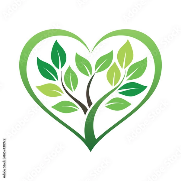Obraz Eco-Friendly Heart Tree Logo – Minimal Green Nature Vector Design