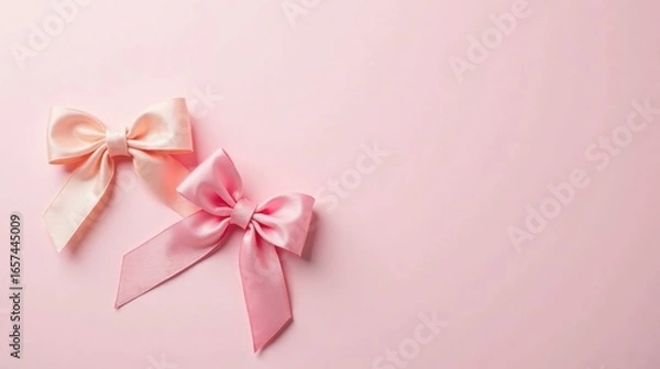 Fototapeta Delicate Pink Satin Bows on a Smooth Pastel Background, Perfect for Elegant Designs and Festive Celebrations