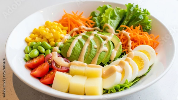 Obraz salad vegetables with dressing sauce