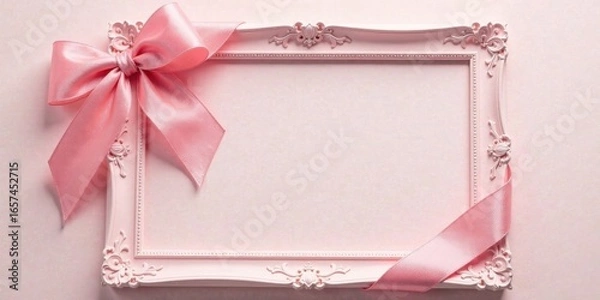 Fototapeta A Delicate Pink Frame Adorned with a Lovely Satin Bow, Perfect for Elegant Announcements or Sentimental Messages