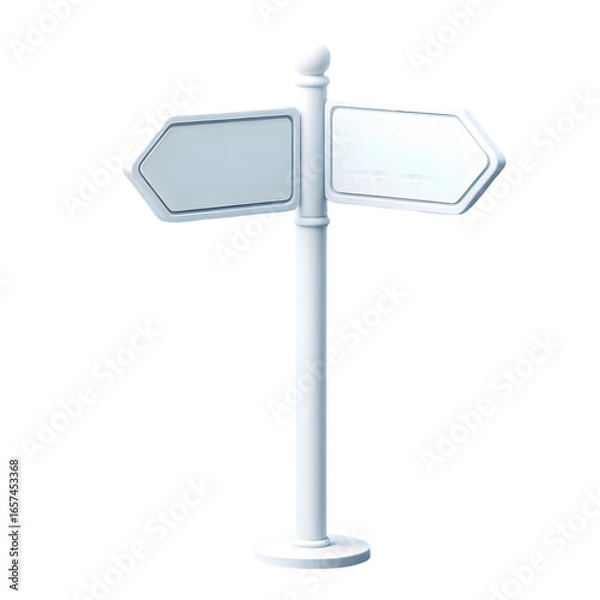 Fototapeta White directional signpost with two blank arrows on a black background