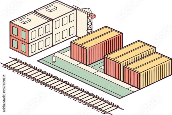 Fototapeta Rail Freight Containers – Isometric Yard
