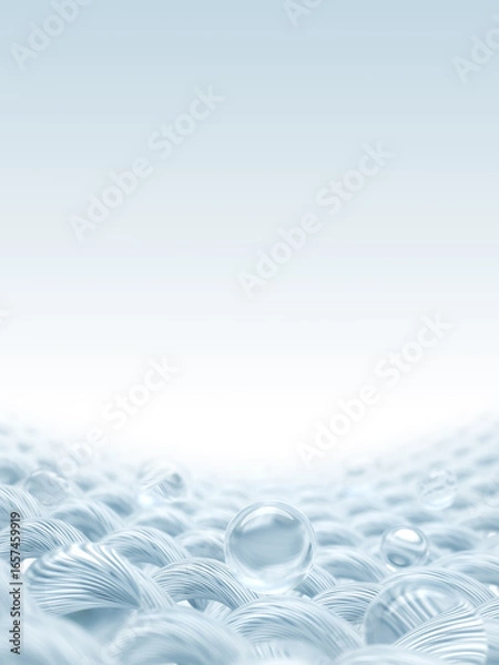 Fototapeta Liquid bubble floating on white cloth or woven textile fiber, Fabric hygiene concept, 3D rendering