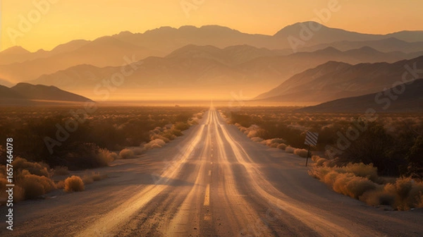 Obraz Desert highway with heat mirages