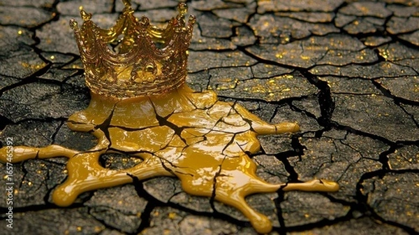 Fototapeta Royal crown dissolving into abstract cracked earth