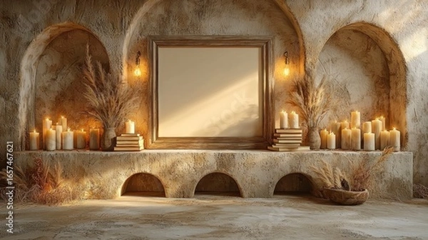 Fototapeta Rustic Interior with Candles and Empty Frame