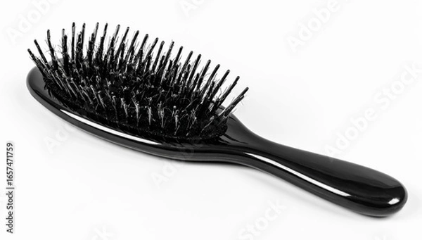 Obraz Black hairbrush isolated on a white background, top view.