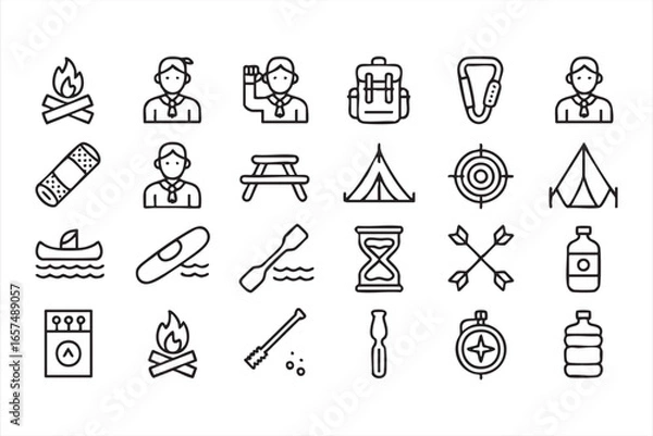 Fototapeta Collection of Wilderness Exploration Icons for Camping, Hiking, and Adventure