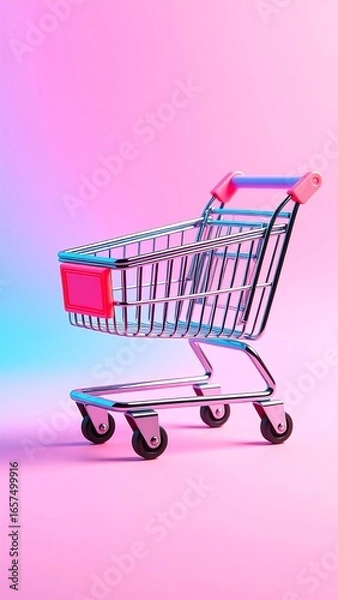 Fototapeta Empty Shopping Cart, Pink Studio Background
