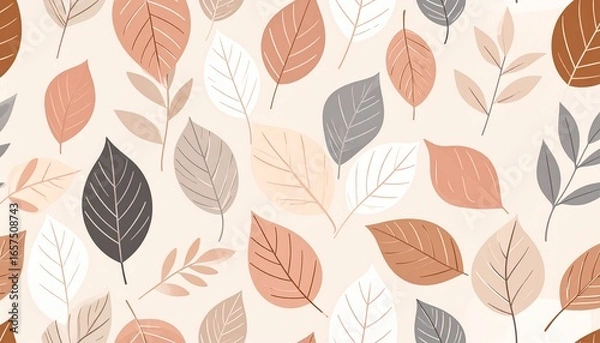 Fototapeta Scandinavian Leaf Motif - Neutral Tones