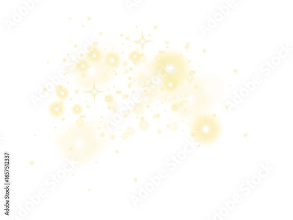 Fototapeta Luminous golden dust and sparkles, glowing glitter effect isolated on a transparent background.