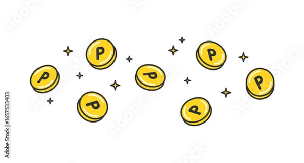 Fototapeta キラキラ光るポイントコイン。ポイ活。Sparkling point coins. Point activities.