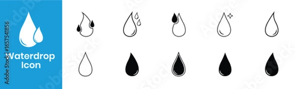 Fototapeta Water Drop Icons Set – Clean Liquid Droplet Symbols in Line & Solid Style