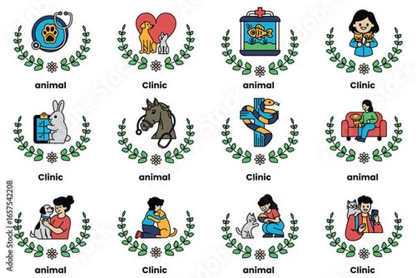 Fototapeta set of illustrations in the concept of Animal Clinic in a line style