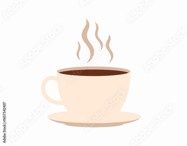 Fototapeta Warm Beige Coffee Cup with Steaming Hot Drink.